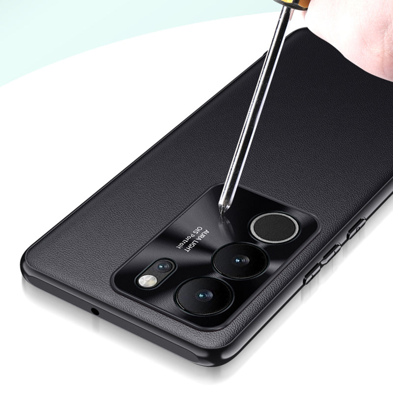For vivo S17 Pro 5G Metal Lens Protection Phone Case PU Leather Coated TPU + PC Phone Cover