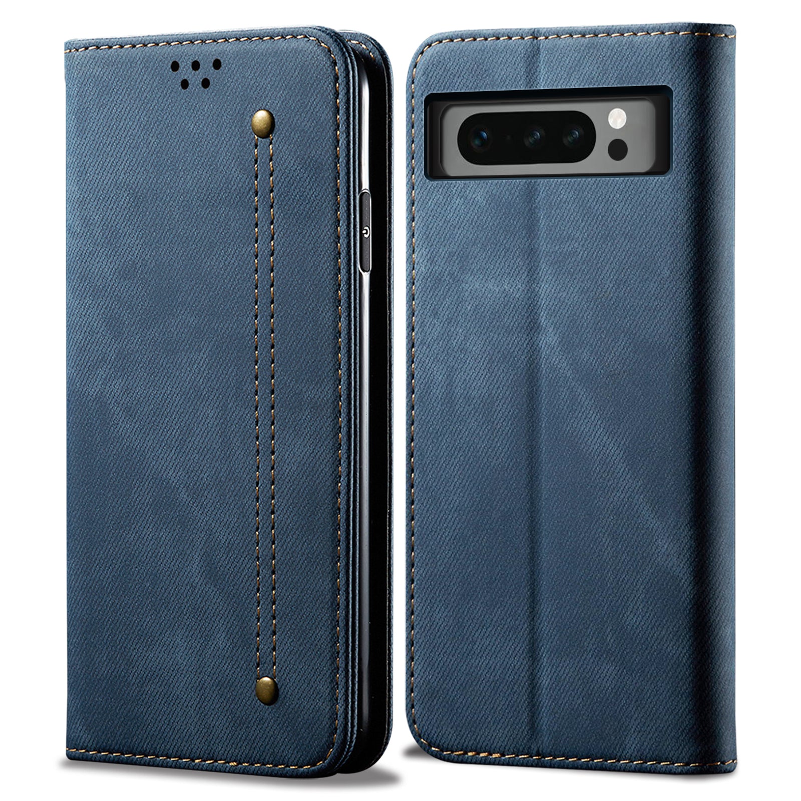 For Google Pixel 8 Pro PU Leather Wallet Stand Case Jeans Cloth Texture Phone Cover