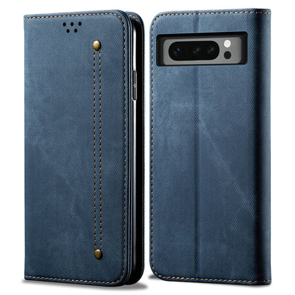 For Google Pixel 8 Pro PU Leather Wallet Stand Case Jeans Cloth Texture Phone Cover