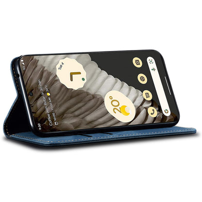 For Google Pixel 8 Pro PU Leather Wallet Stand Case Jeans Cloth Texture Phone Cover
