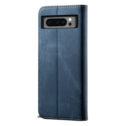 For Google Pixel 8 Pro PU Leather Wallet Stand Case Jeans Cloth Texture Phone Cover