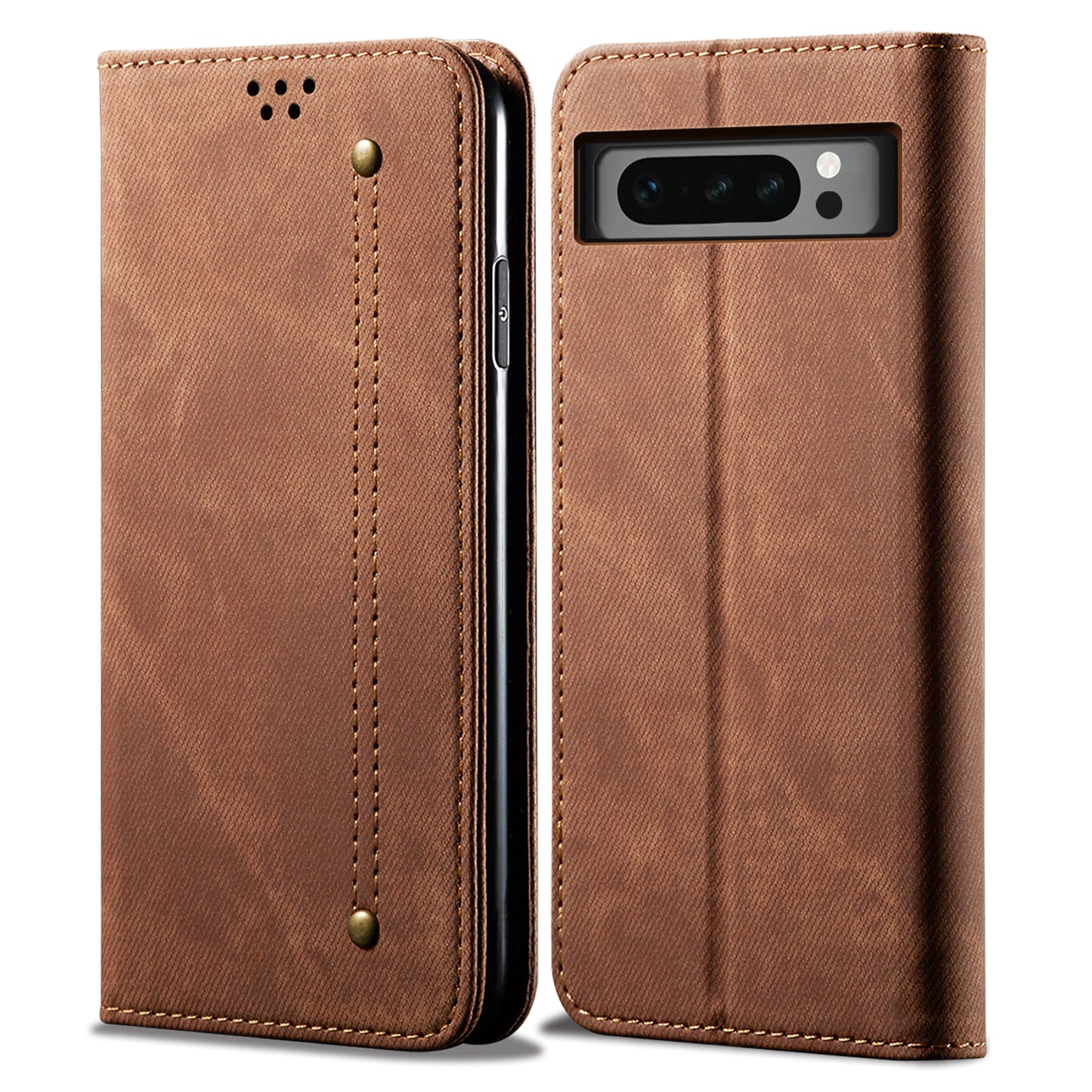 For Google Pixel 8 Pro PU Leather Wallet Stand Case Jeans Cloth Texture Phone Cover