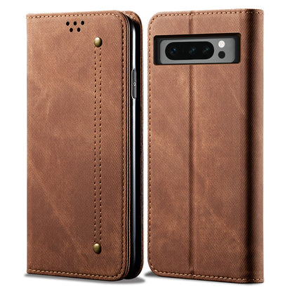 For Google Pixel 8 Pro PU Leather Wallet Stand Case Jeans Cloth Texture Phone Cover