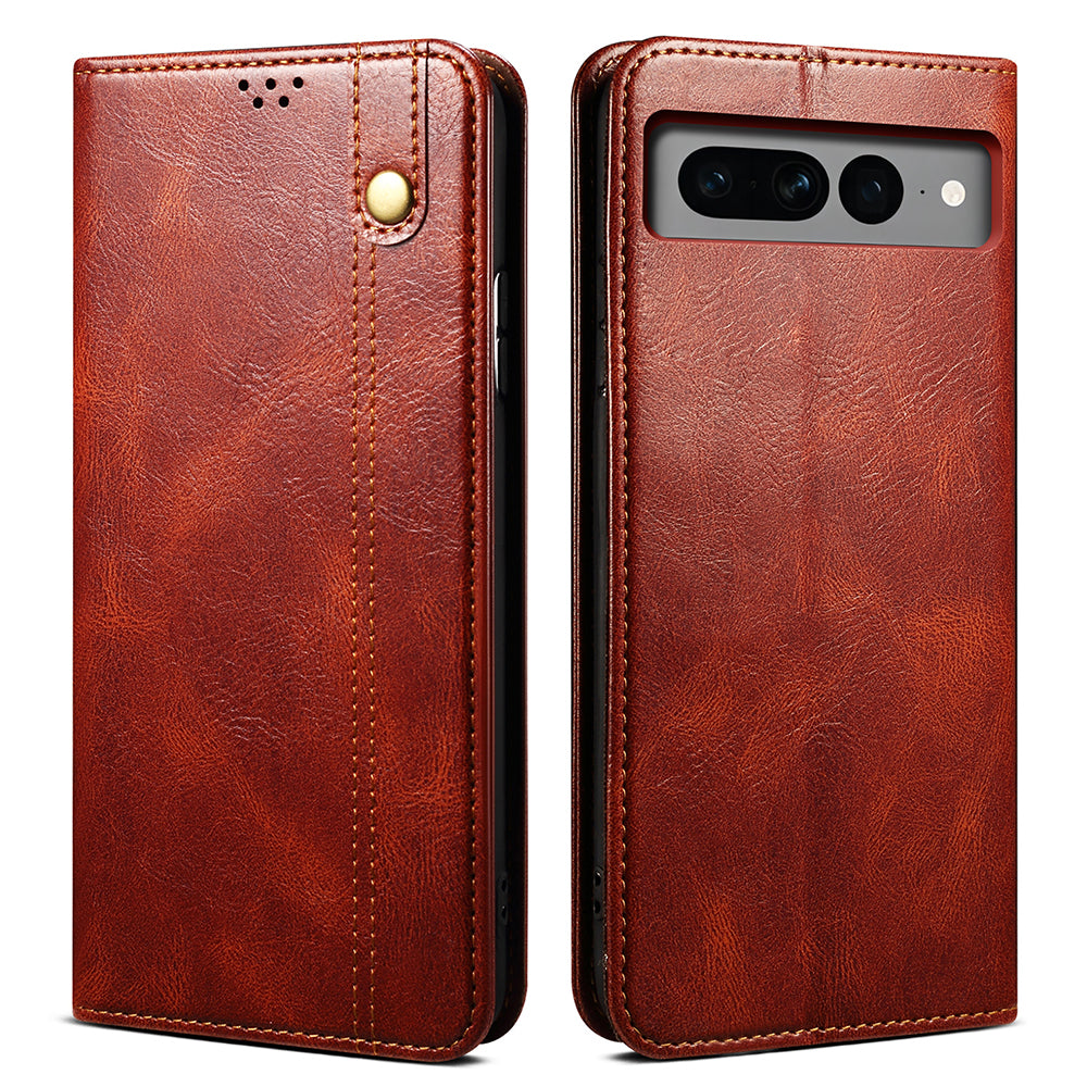 For Google Pixel 8 Phone Cover Waxy Crazy Horse Texture Leather Stand Wallet Case