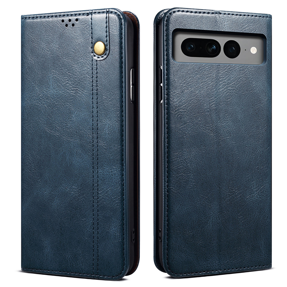 For Google Pixel 8 Phone Cover Waxy Crazy Horse Texture Leather Stand Wallet Case