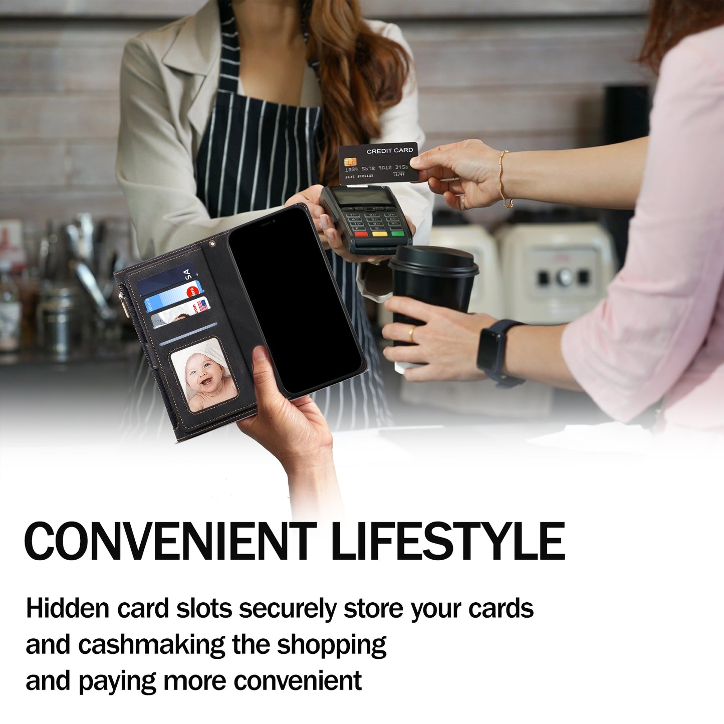 ESEBLE Star Series Leather Phone Case for Google Pixel 8 , Zipper Pocket Wallet RFID Blocking Phone Stand Cover