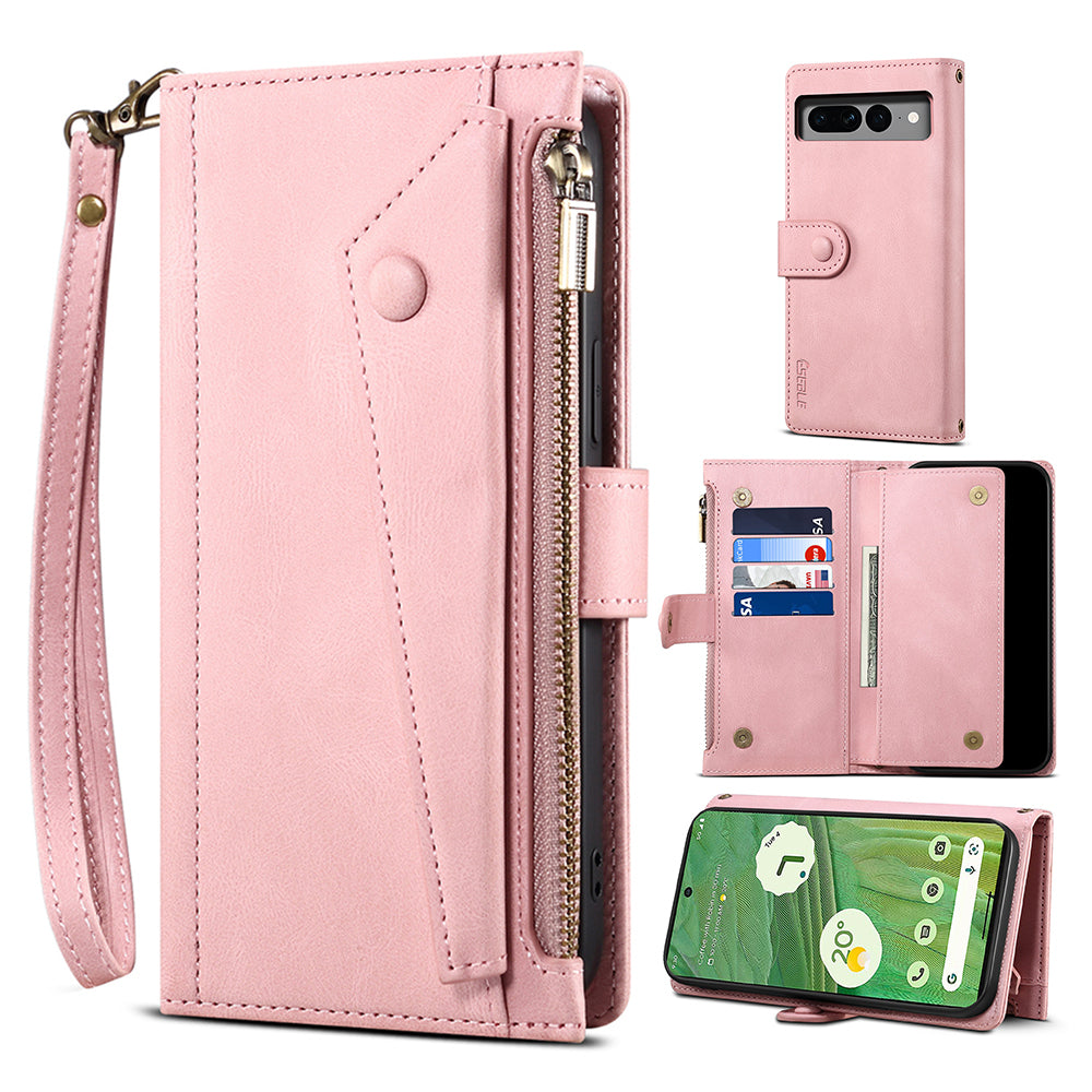 ESEBLE Star Series Leather Phone Case for Google Pixel 8 , Zipper Pocket Wallet RFID Blocking Phone Stand Cover