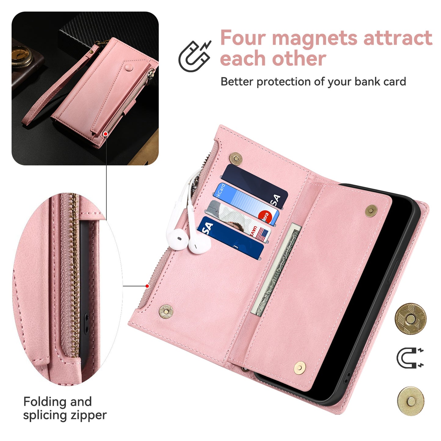 ESEBLE Star Series Leather Phone Case for Google Pixel 8 , Zipper Pocket Wallet RFID Blocking Phone Stand Cover