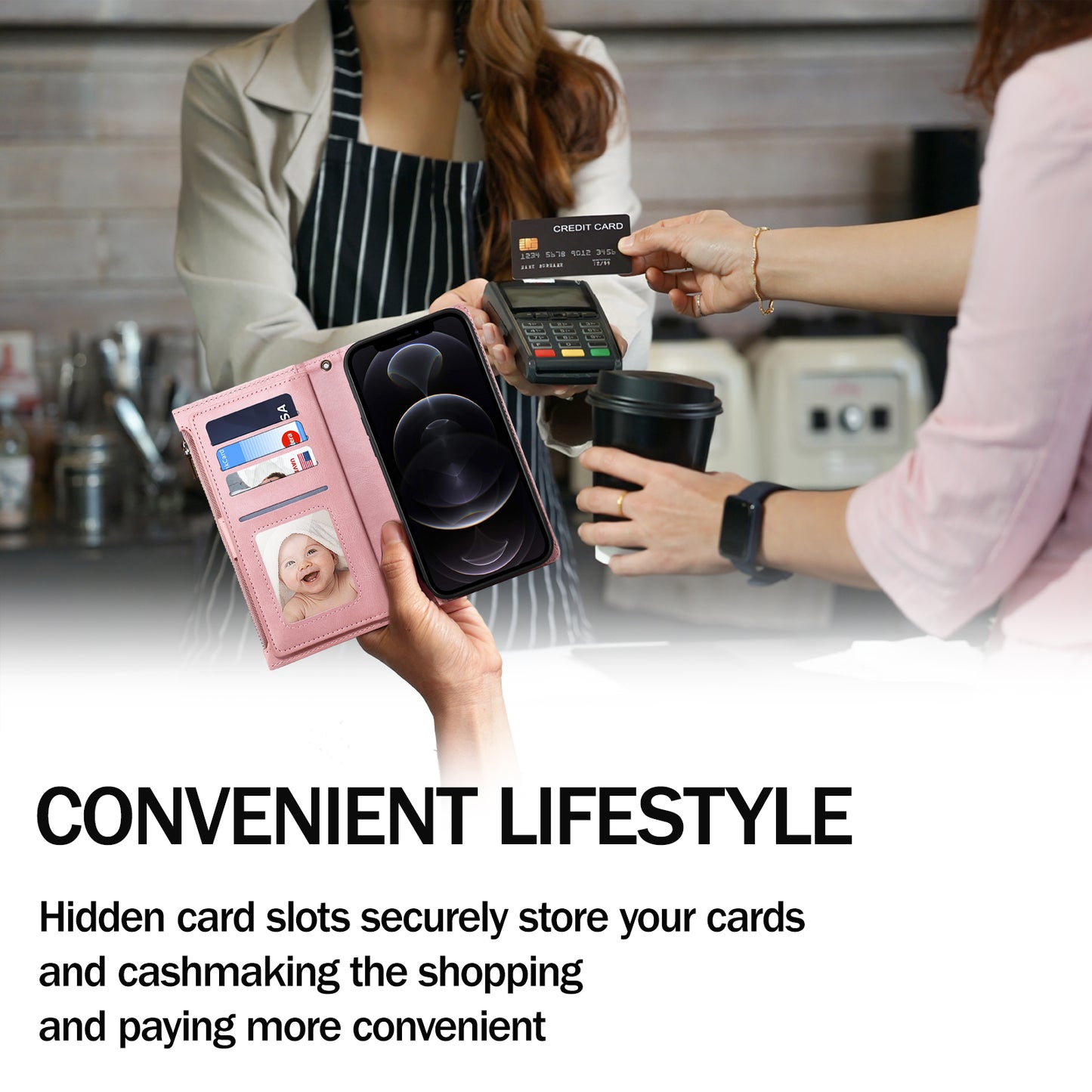 ESEBLE Star Series Leather Phone Case for Google Pixel 8 , Zipper Pocket Wallet RFID Blocking Phone Stand Cover