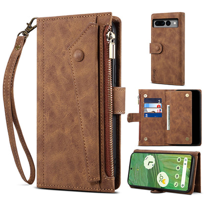 ESEBLE Star Series Leather Phone Case for Google Pixel 8 , Zipper Pocket Wallet RFID Blocking Phone Stand Cover