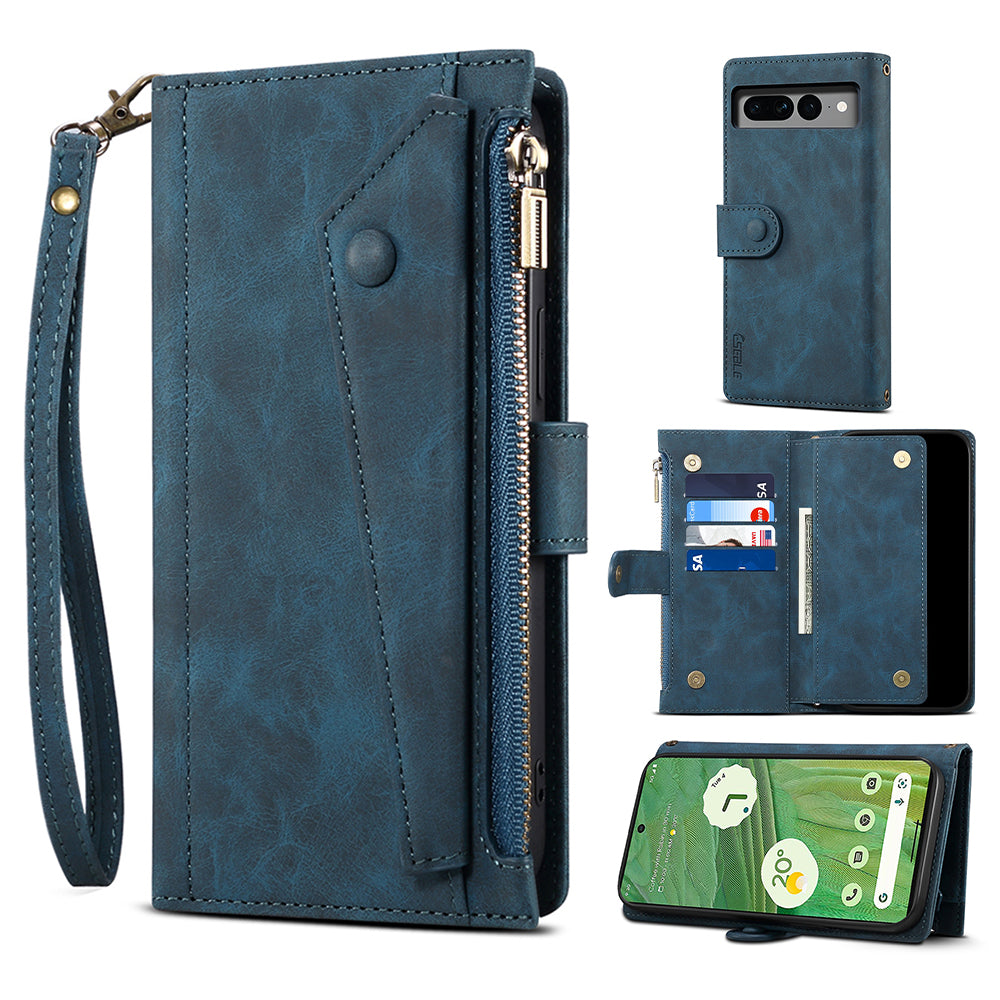 ESEBLE Star Series Leather Phone Case for Google Pixel 8 , Zipper Pocket Wallet RFID Blocking Phone Stand Cover