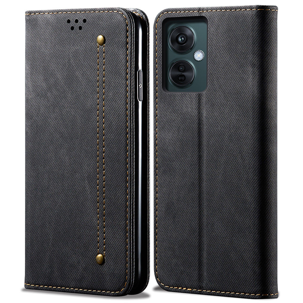 For OnePlus Nord CE 3 Lite 5G / Nord N30 5G / Oppo K11x 5G Leather Wallet Case Anti-scratch Jeans Cloth Texture Phone Stand Cover