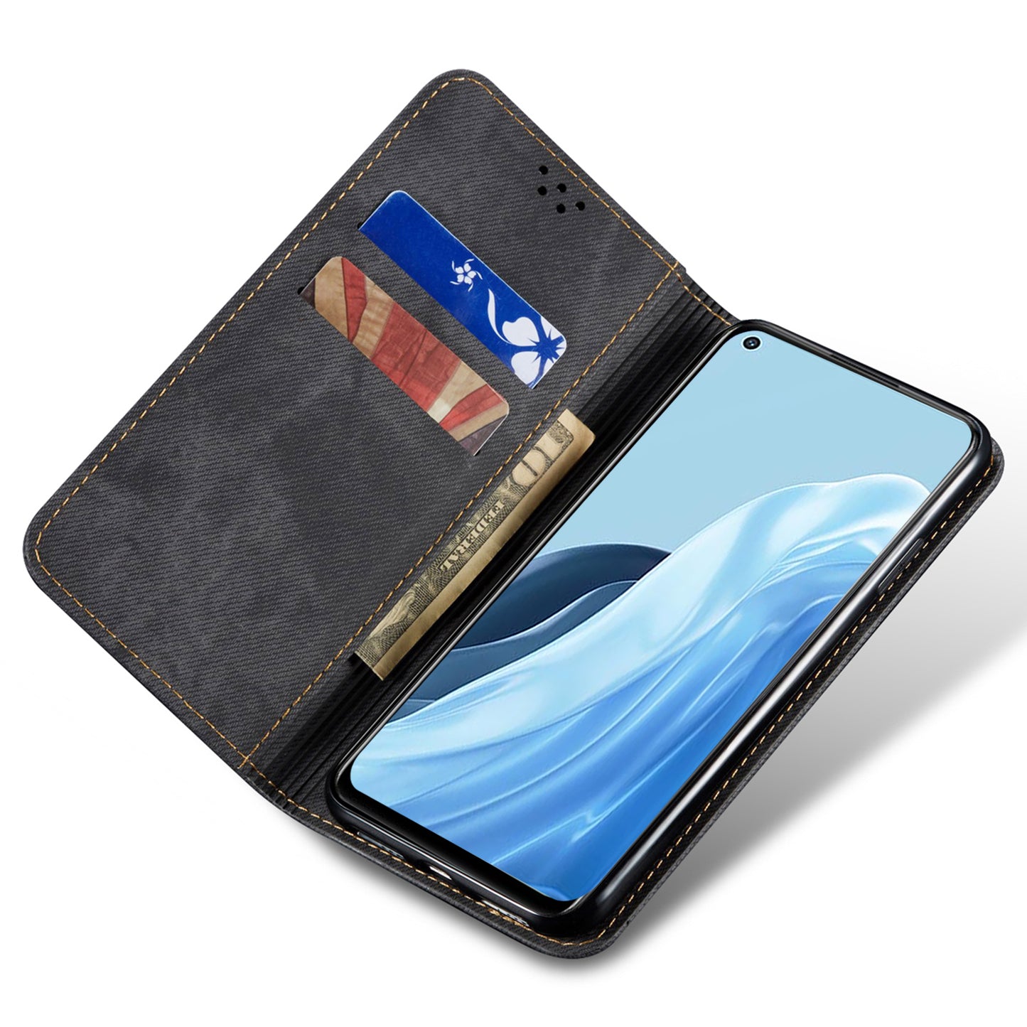 For OnePlus Nord CE 3 Lite 5G / Nord N30 5G / Oppo K11x 5G Leather Wallet Case Anti-scratch Jeans Cloth Texture Phone Stand Cover