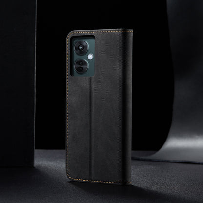 For OnePlus Nord CE 3 Lite 5G / Nord N30 5G / Oppo K11x 5G Leather Wallet Case Anti-scratch Jeans Cloth Texture Phone Stand Cover