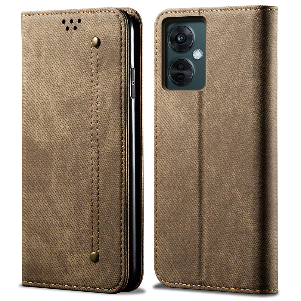 For OnePlus Nord CE 3 Lite 5G / Nord N30 5G / Oppo K11x 5G Leather Wallet Case Anti-scratch Jeans Cloth Texture Phone Stand Cover