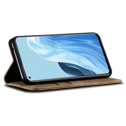 For OnePlus Nord CE 3 Lite 5G / Nord N30 5G / Oppo K11x 5G Leather Wallet Case Anti-scratch Jeans Cloth Texture Phone Stand Cover