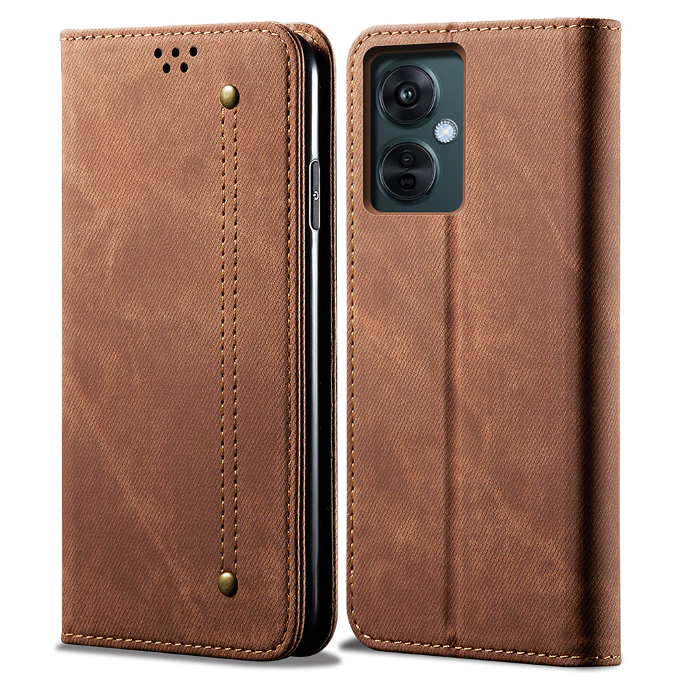 For OnePlus Nord CE 3 Lite 5G / Nord N30 5G / Oppo K11x 5G Leather Wallet Case Anti-scratch Jeans Cloth Texture Phone Stand Cover