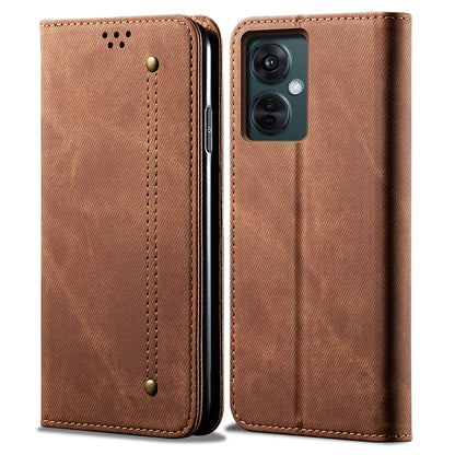 For OnePlus Nord CE 3 Lite 5G / Nord N30 5G / Oppo K11x 5G Leather Wallet Case Anti-scratch Jeans Cloth Texture Phone Stand Cover