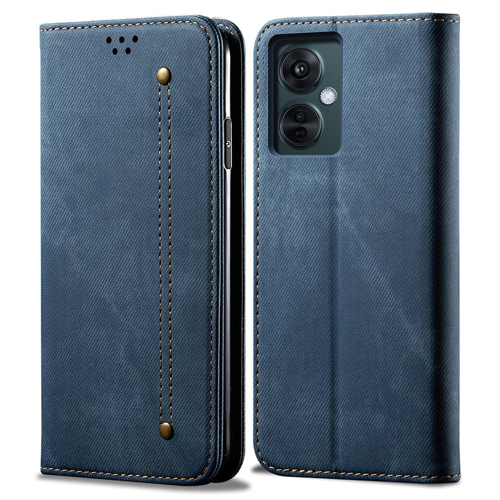 For OnePlus Nord CE 3 Lite 5G / Nord N30 5G / Oppo K11x 5G Leather Wallet Case Anti-scratch Jeans Cloth Texture Phone Stand Cover