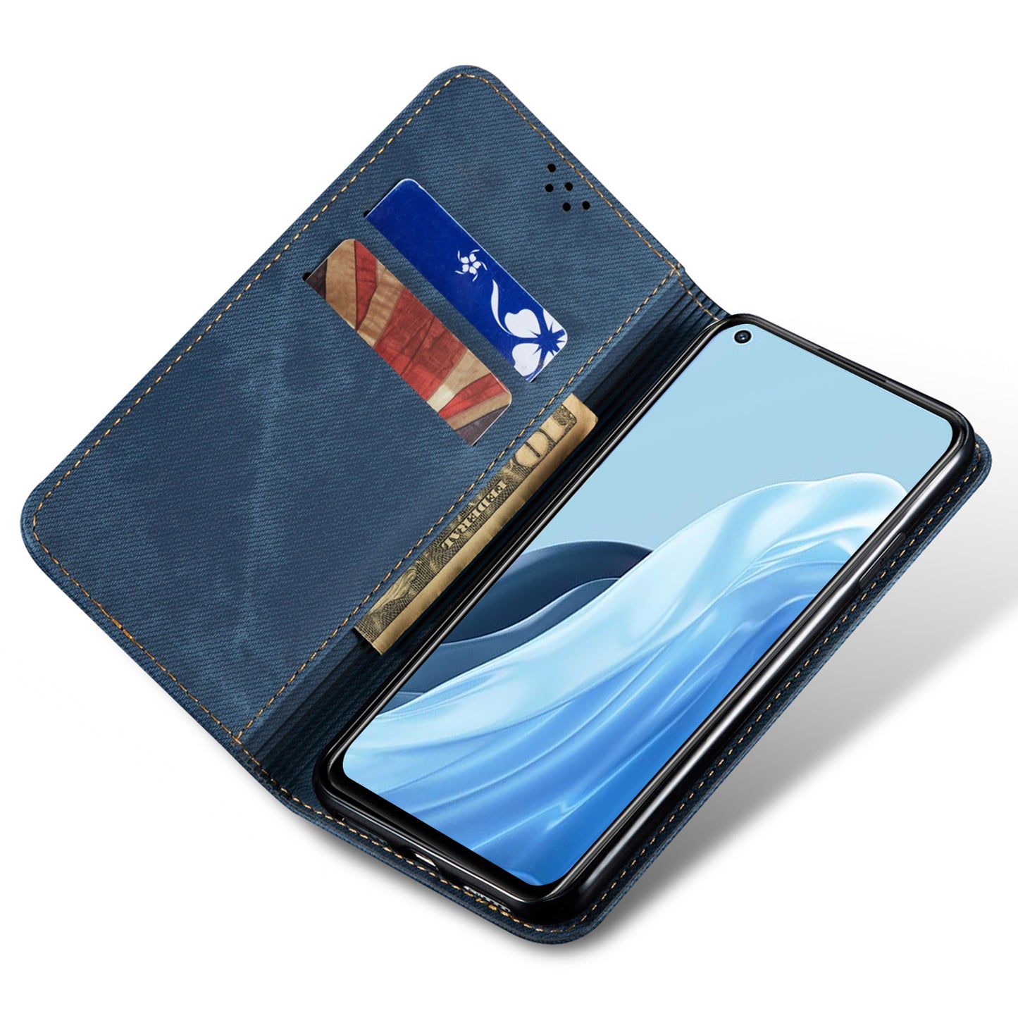 For OnePlus Nord CE 3 Lite 5G / Nord N30 5G / Oppo K11x 5G Leather Wallet Case Anti-scratch Jeans Cloth Texture Phone Stand Cover