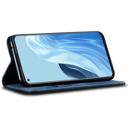 For OnePlus Nord CE 3 Lite 5G / Nord N30 5G / Oppo K11x 5G Leather Wallet Case Anti-scratch Jeans Cloth Texture Phone Stand Cover