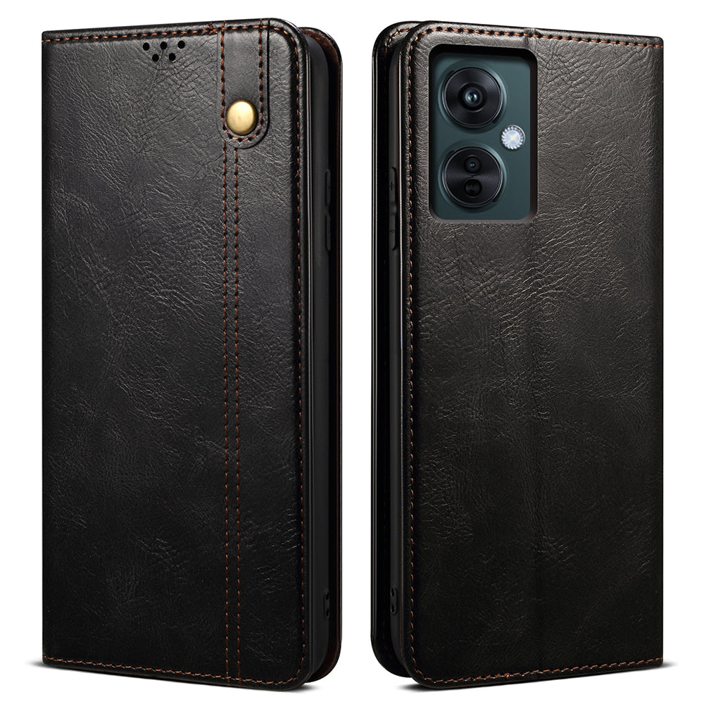 For OnePlus Nord CE 3 Lite 5G / Nord N30 5G / Oppo K11x 5G Waxy Crazy Horse Texture Leather Case Stand Wallet Phone Cover