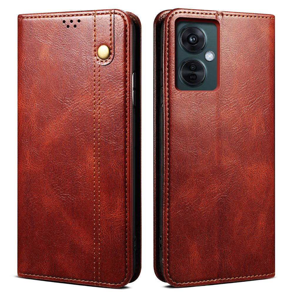 For OnePlus Nord CE 3 Lite 5G / Nord N30 5G / Oppo K11x 5G Waxy Crazy Horse Texture Leather Case Stand Wallet Phone Cover