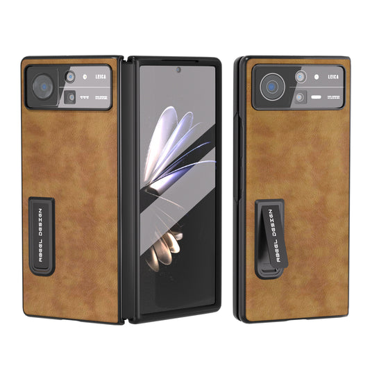 ABEEL For Xiaomi Mix Fold 2 5G Retro Litchi Texture Leather+PC Case Kickstand All-Inclusive Shockproof Phone Cover with Front Screen Film
