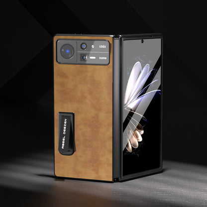 ABEEL For Xiaomi Mix Fold 2 5G Retro Litchi Texture Leather+PC Case Kickstand All-Inclusive Shockproof Phone Cover with Front Screen Film