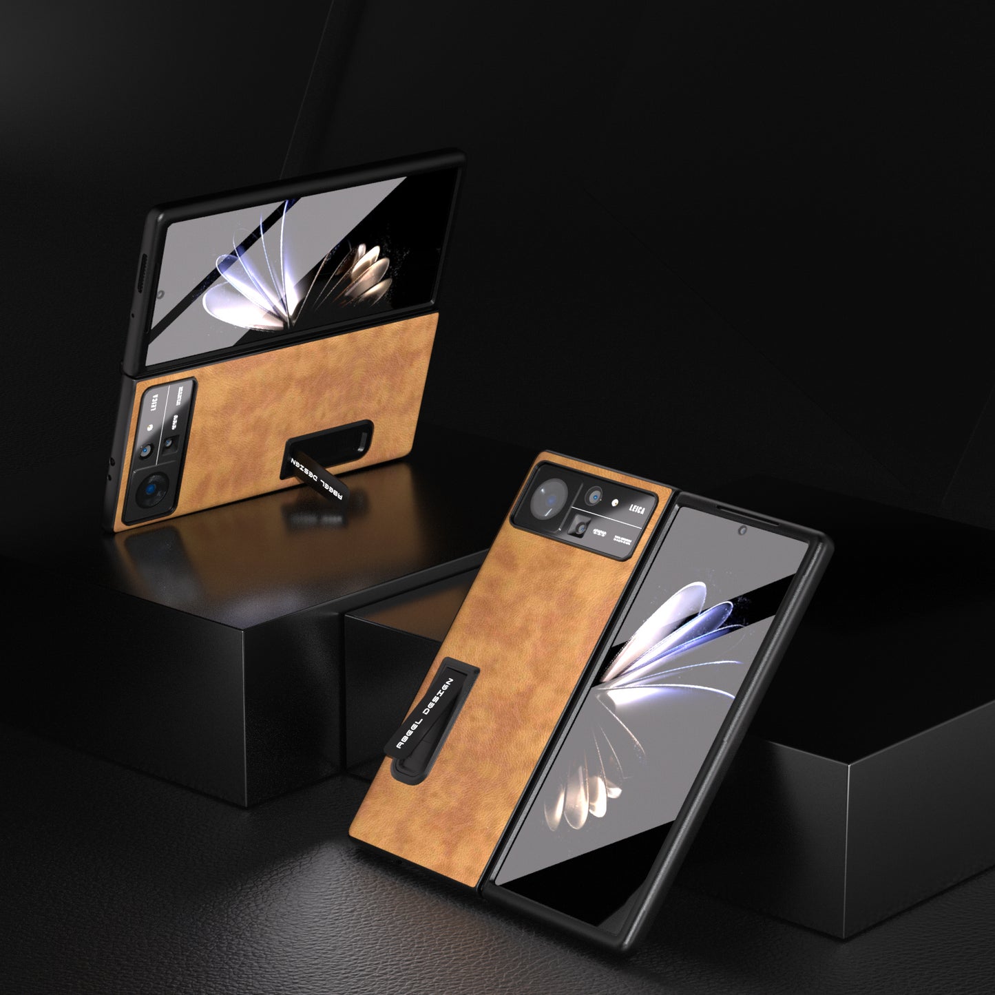 ABEEL For Xiaomi Mix Fold 2 5G Retro Litchi Texture Leather+PC Case Kickstand All-Inclusive Shockproof Phone Cover with Front Screen Film