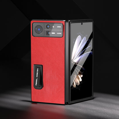 ABEEL For Xiaomi Mix Fold 2 5G Retro Litchi Texture Leather+PC Case Kickstand All-Inclusive Shockproof Phone Cover with Front Screen Film