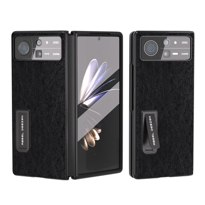 ABEEL For Xiaomi Mix Fold 2 5G Retro Litchi Texture Leather+PC Case Kickstand All-Inclusive Shockproof Phone Cover with Front Screen Film