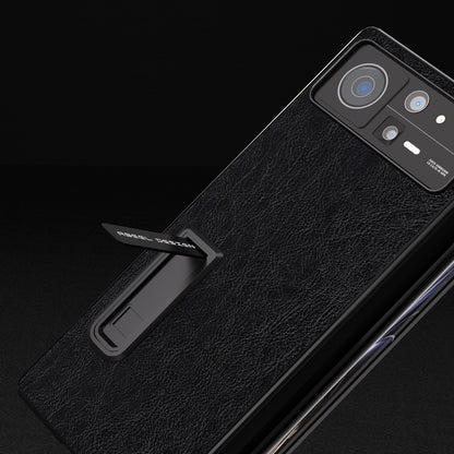 ABEEL For Xiaomi Mix Fold 2 5G Retro Litchi Texture Leather+PC Case Kickstand All-Inclusive Shockproof Phone Cover with Front Screen Film