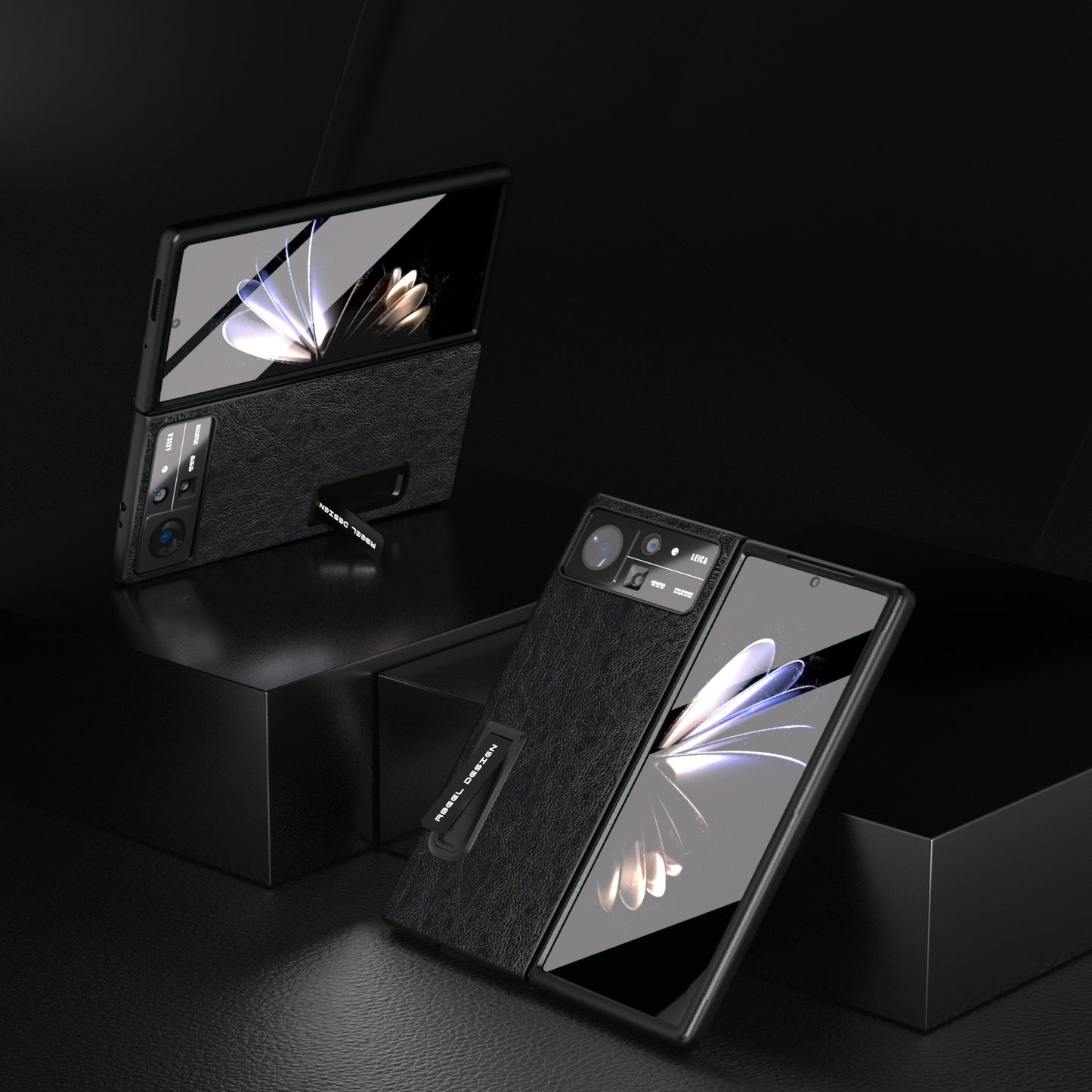 ABEEL For Xiaomi Mix Fold 2 5G Retro Litchi Texture Leather+PC Case Kickstand All-Inclusive Shockproof Phone Cover with Front Screen Film