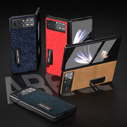 ABEEL For Xiaomi Mix Fold 2 5G Retro Litchi Texture Leather+PC Case Kickstand All-Inclusive Shockproof Phone Cover with Front Screen Film