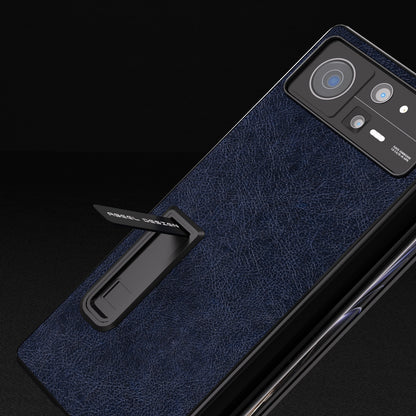 ABEEL For Xiaomi Mix Fold 2 5G Retro Litchi Texture Leather+PC Case Kickstand All-Inclusive Shockproof Phone Cover with Front Screen Film