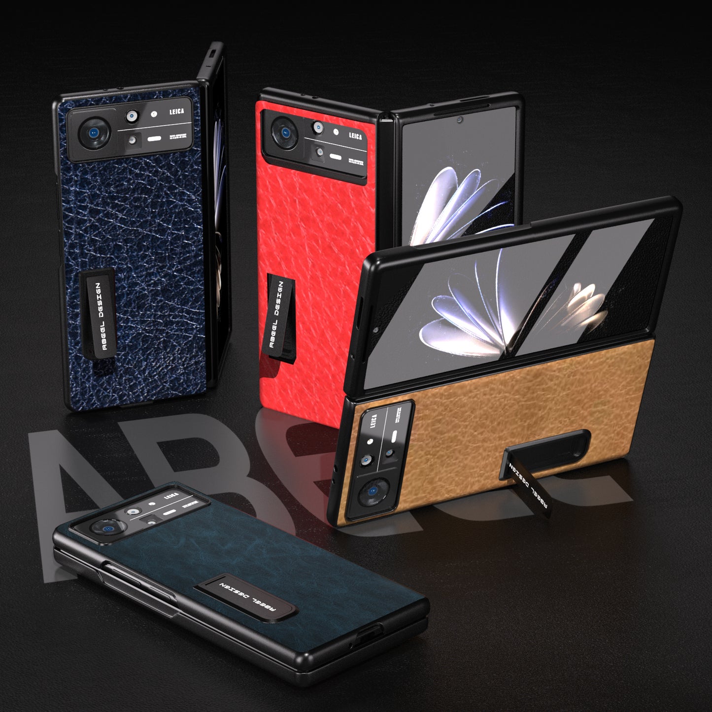 ABEEL For Xiaomi Mix Fold 2 5G Retro Litchi Texture Leather+PC Case Kickstand All-Inclusive Shockproof Phone Cover with Front Screen Film