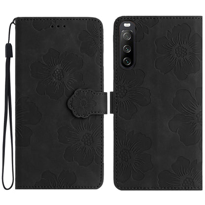For Sony Xperia 10 V Flowers Imprinted Stand Phone Drop-proof Case PU Leather Wallet Cover