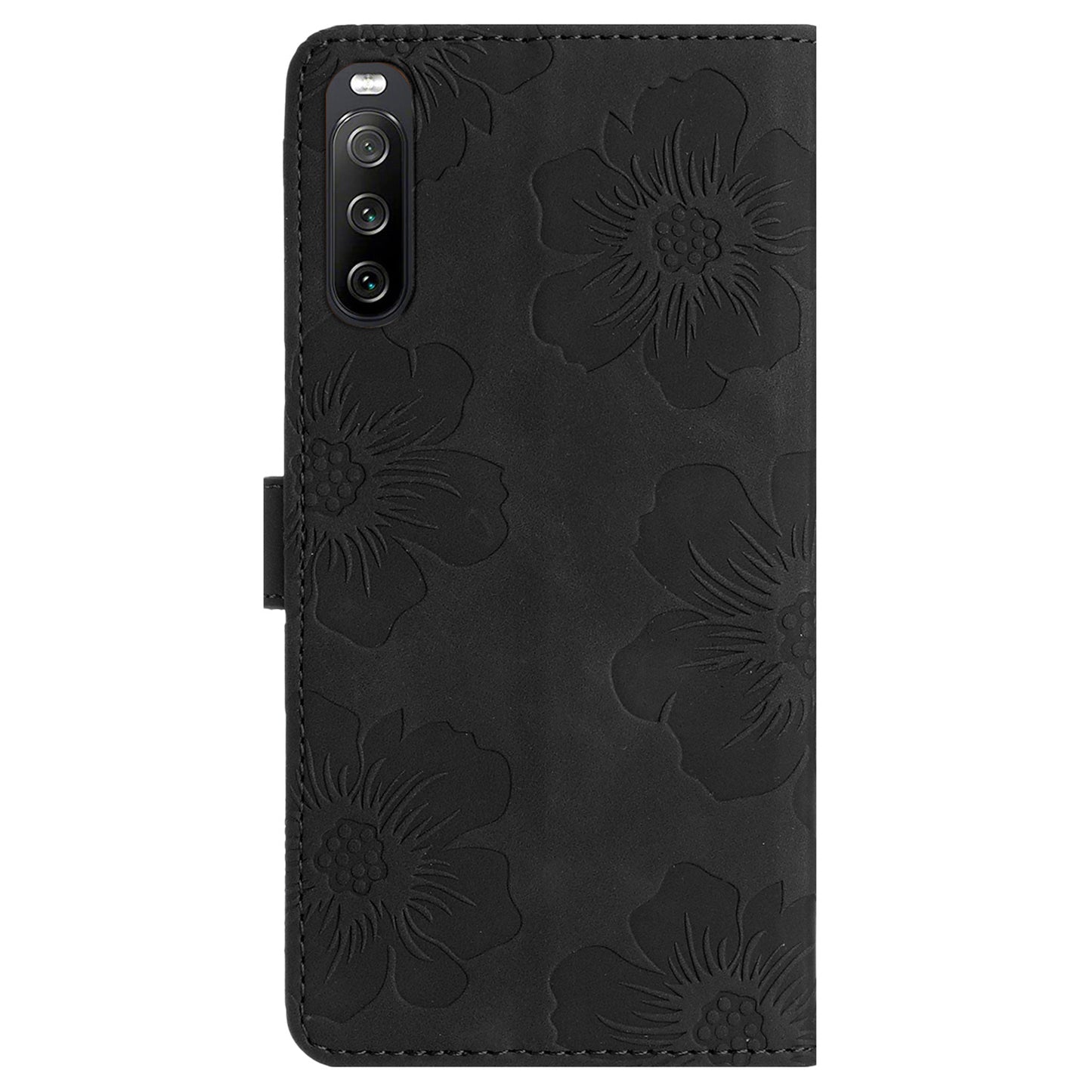 For Sony Xperia 10 V Flowers Imprinted Stand Phone Drop-proof Case PU Leather Wallet Cover