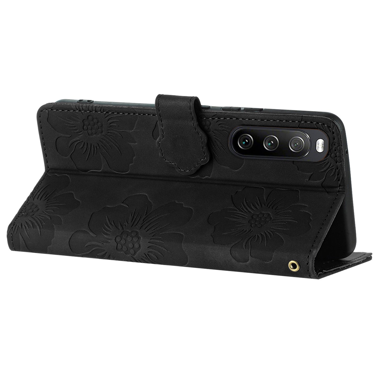 For Sony Xperia 10 V Flowers Imprinted Stand Phone Drop-proof Case PU Leather Wallet Cover