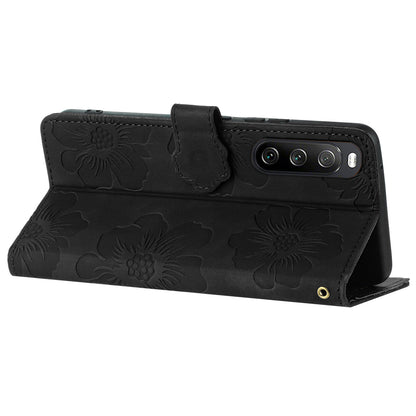 For Sony Xperia 10 V Flowers Imprinted Stand Phone Drop-proof Case PU Leather Wallet Cover