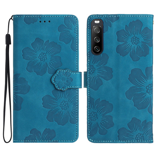 For Sony Xperia 10 V Flowers Imprinted Stand Phone Drop-proof Case PU Leather Wallet Cover