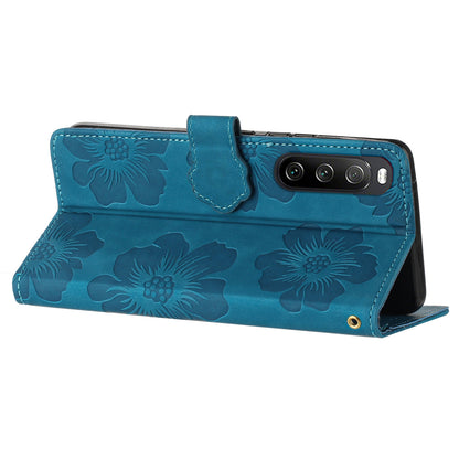 For Sony Xperia 10 V Flowers Imprinted Stand Phone Drop-proof Case PU Leather Wallet Cover