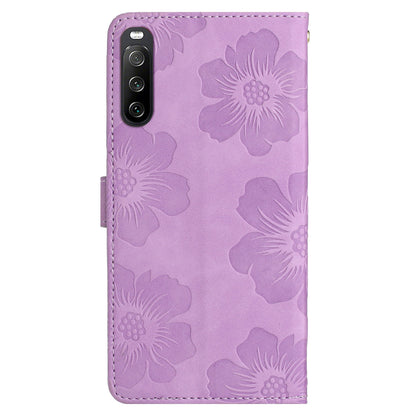 For Sony Xperia 10 V Flowers Imprinted Stand Phone Drop-proof Case PU Leather Wallet Cover