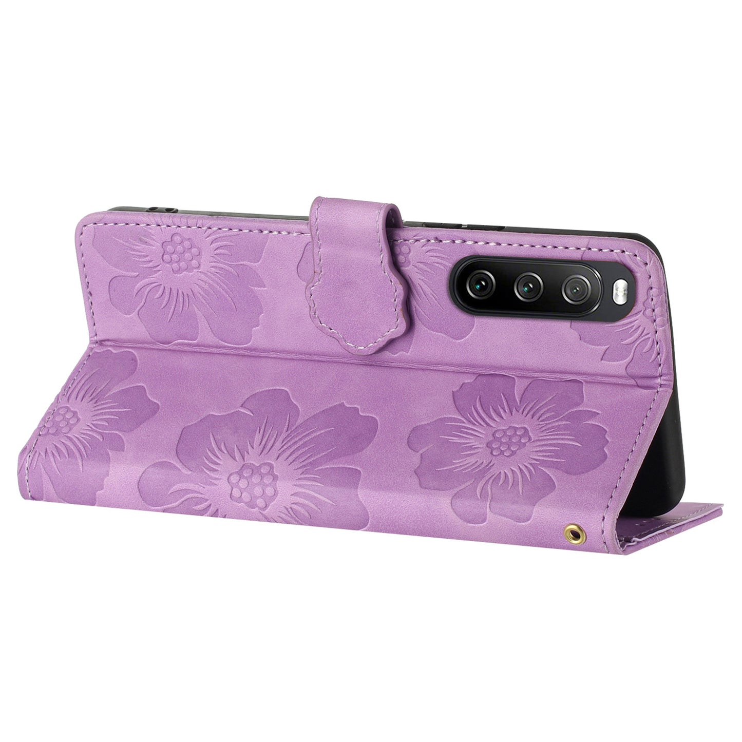 For Sony Xperia 10 V Flowers Imprinted Stand Phone Drop-proof Case PU Leather Wallet Cover