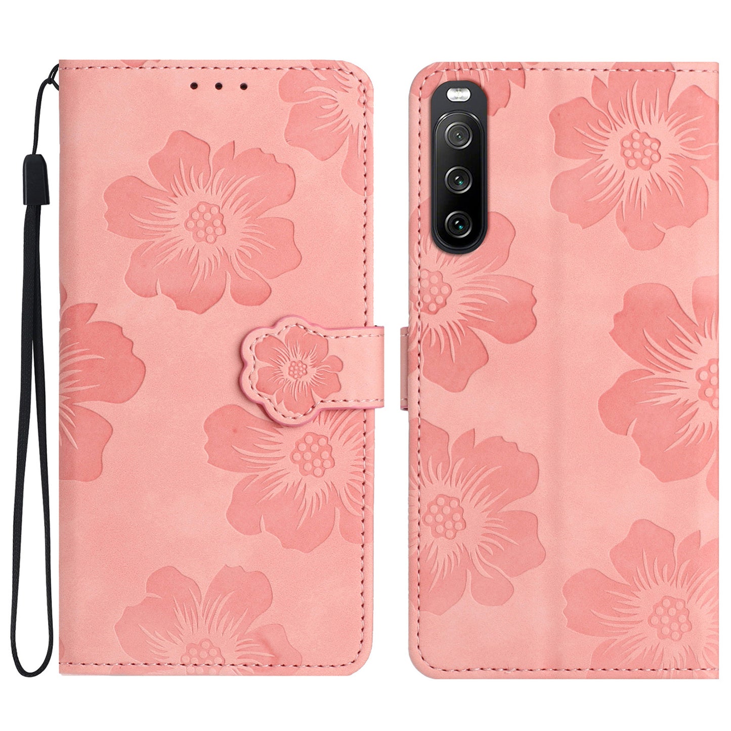 For Sony Xperia 10 V Flowers Imprinted Stand Phone Drop-proof Case PU Leather Wallet Cover