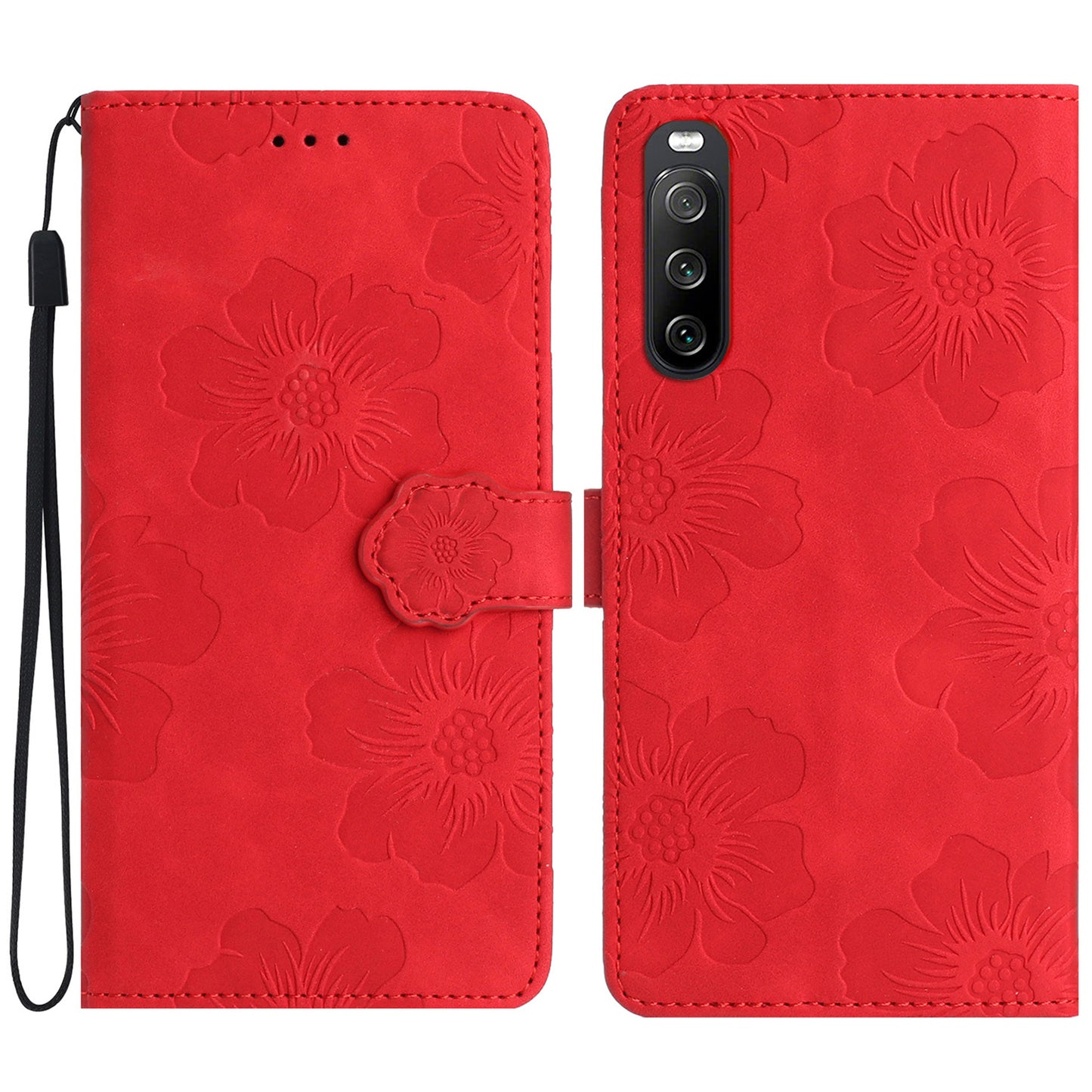 For Sony Xperia 10 V Flowers Imprinted Stand Phone Drop-proof Case PU Leather Wallet Cover