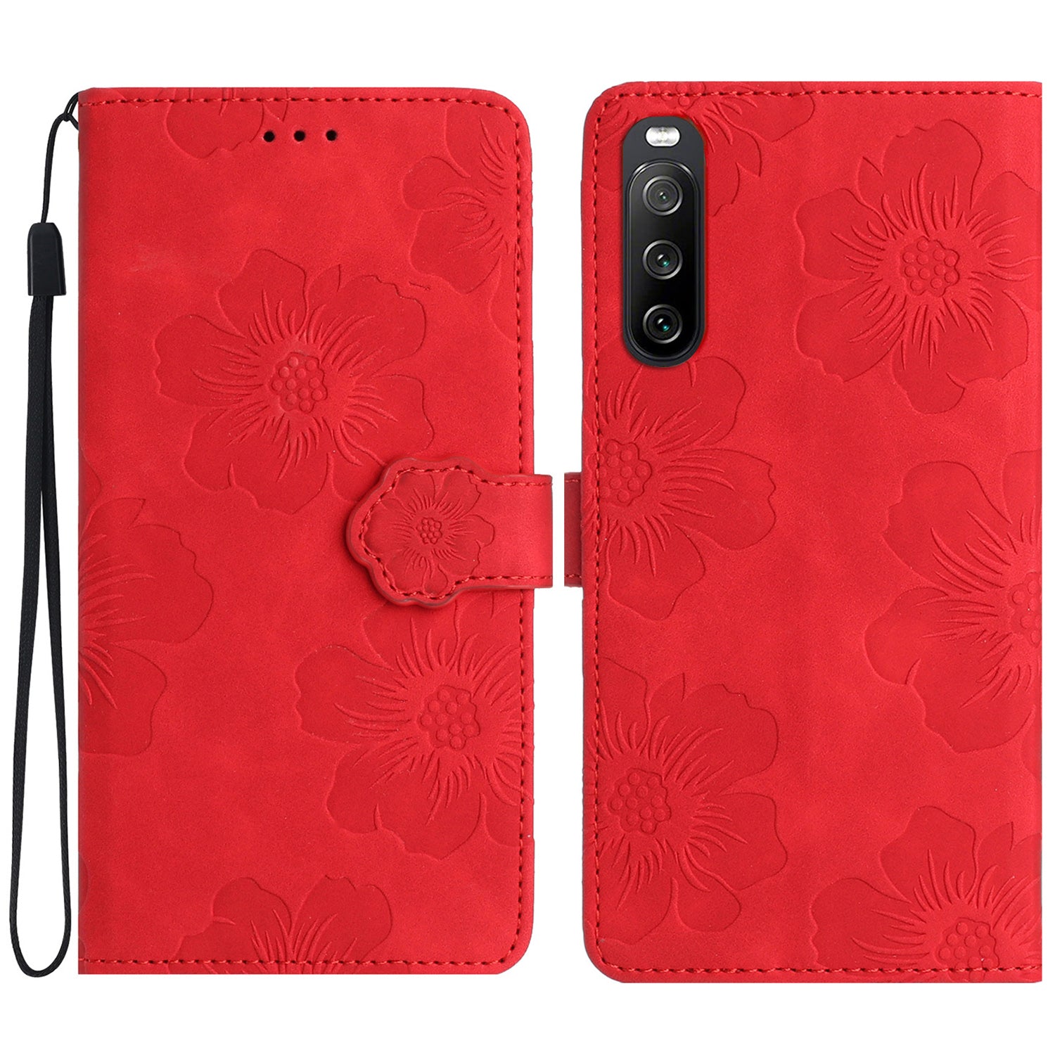 For Sony Xperia 10 V Flowers Imprinted Stand Phone Drop-proof Case PU Leather Wallet Cover