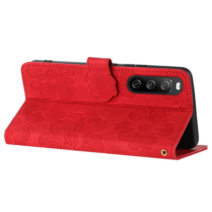 For Sony Xperia 10 V Flowers Imprinted Stand Phone Drop-proof Case PU Leather Wallet Cover