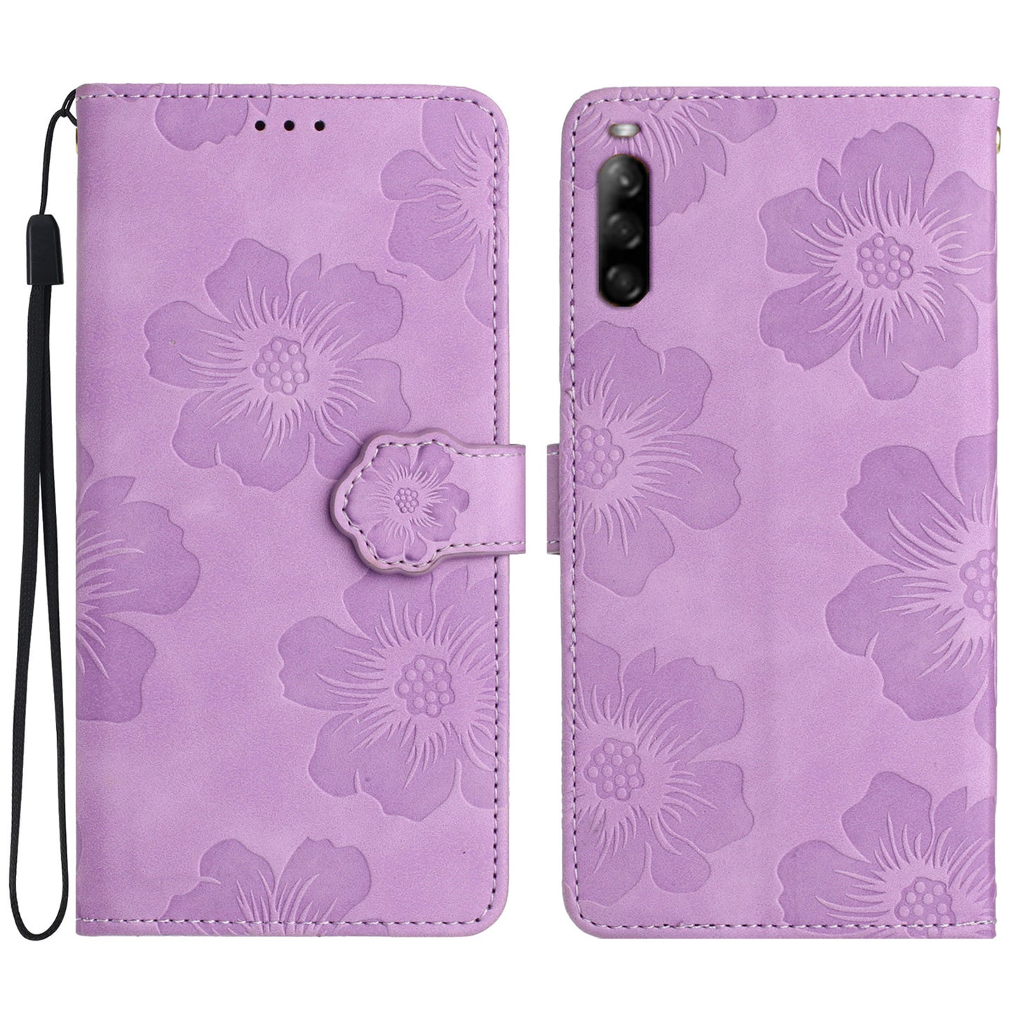 Phone Case for Sony Xperia L4 Flowers Imprinted Stand PU Leather Wallet Cover